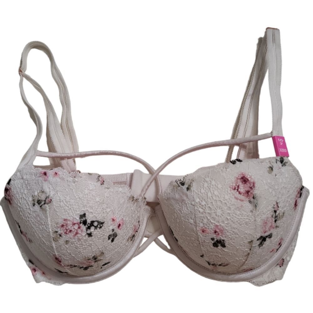 VS PINK White Floral Romantic Lace "Date" Push-Up Size 32DD‎